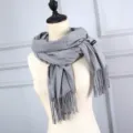 Elegant grey solid color cashmere-like winter pashmina scarf with tassel details - Marl Grey