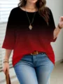 Dettaglio di una maglietta casual da donna con sfumatura nera e rossa e scollo rotondo - 1XL / Top / Borgogna
