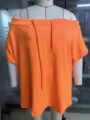 Vibrant orange off-the-shoulder sweatshirt with adjustable drawstring details. - 3XL / Tops / Bright Orange Short Sleeve