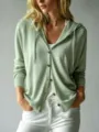 Cardigan in maglia verde salvia con cappuccio, bottoni e vestibilità comoda donna - Taglia S / Top / Verde militare