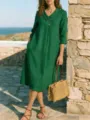 Elegante abito midi verde stile francese con colletto per vacanze estive glamour - Verde