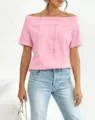 Detailed view of the pink off-the-shoulder top with adjustable drawstring detail - 3XL / Tops / Pink Short Sleeve