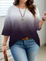 Vista dettagliata di una maglietta casual da donna con sfumatura bianco-viola e maniche a 3/4 - 1XL / Top / Viola scuro