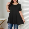 Lässiges Damen T-Shirt in Übergröße Schwarz mit klassischem Rundhalsausschnitt Design - 1XL / Oberteile / Schwarz