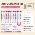 Lip Gloss Red Series 9-piece acrylic marker set with soft tips for artistic painting and drawing - Lip Glaze Red Series