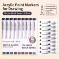 Languo 9-piece colorful black series acrylic markers with flexible soft brush tips - Colorful Black Series