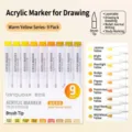 Professional 9-piece warm yellow series acrylic markers with flexible soft tips - Warm Yellow Series