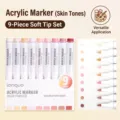 Professional 9-piece skin tone acrylic brush markers with soft tips for artistic layering - Skin Tone 2.0 9-Color Set