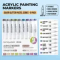 Languo 9-color acrylic marker set with soft tips, light metallic series for painting - Silver Glitter Pastel Series