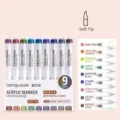Languo 9-color metallic acrylic markers with soft brush tips for art and painting - Silver Glitter Retro Series