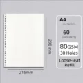 Premium A4 Blanko-Loseblatt-Papiereinlage, 60 Blatt, 80GSM, 30 Löcher, 215x290mm - A4 Blanko-Nachfüllpackung / 30 Löcher / 60 Blatt
