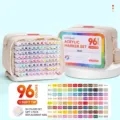 96-color acrylic marker set with soft brush tips and portable canvas storage cases - Direct Liquid Soft Tip Marker / 96 Colors