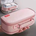 Estuche de lápices rosa de gran capacidad con 5 capas y compartimentos de almacenamiento - Rosa