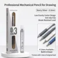 Professional Languo 0.3mm mechanical pencil for drawing in interstellar silver with lead refills - 1 Piece + 20 Leads / 0.3mm / Interstellar Silver