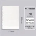 A4 Loseblatt-Nachfüllpack mit 30 Löchern und Pinyin-Lineatur, 60 Blatt 80GSM - A4 Pinyin-Nachfüllpackung / 30 Löcher / 60 Blatt