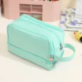 Double-layer large capacity multifunctional pencil case storage bag in mint green finish - Green