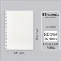B5 Cornell Loseblatt-Notizbuch-Nachfüllung, 60 Blatt 80 g/m² Papier mit 26 Löchern - B5 Cornell-Nachfüllpackung / 26 Löcher / 60 Blatt