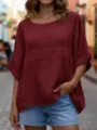 Dettaglio di un top casual bordeaux da donna con scollo rotondo e vestibilità comoda. - Taglia S / Top / Borgogna