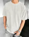 T-shirt oversize da uomo bianco sporco con trama a costine verticali e spalle scese. - Taglia S / Top / Albicocca