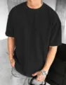 T-shirt da uomo nera a costine a maniche corte oversize in stile streetwear casual moderno - Taglia S / Top / Nero