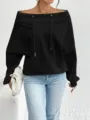 Felpa nera con spalle scoperte da donna con coulisse e vestibilità comoda e casual - 1XL / Top / Nero