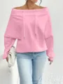 Felpa da donna rosa con spalle scoperte, coulisse e vestibilità comoda e casual - 3XL / Top / Rosa