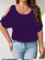 Detailansicht des eleganten lila T-Shirts mit schulterfreien Ärmeln für sommerliche Mode - 1XL / Oberteile / Purpurnes Blau