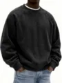 Detail van donkergrijs corduroy sweatshirt voor heren met een klassieke ronde hals - S / Tops / Zwart