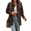 Giacca da donna in velluto a coste leopardato con chiusura a bottoni per l'autunno - Taglia S / Top / Marrone scuro