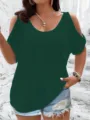 Elegante maglietta oversize verde scuro con spalle scoperte per donna per l'estate - 3XL / Top / Verde