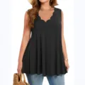 Elegante canotta nera taglie forti con scollo a V e dettagli di bordi a festone raffinati - 1XL / Top / Nero