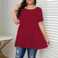 Trendiges Damen T-Shirt in Übergröße, Burgunderrot, kurzarm, Rundhals für den Sommer 2024 - 1XL / Oberteile / Rot