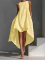 Elegante abito smanicato con orlo asimmetrico in giallo chiaro per uno stile casual - Taglia S / Vestiti / Giallo
