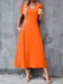 Abito lungo arancione con scollo a V e maniche corte con tasche per l'abbigliamento estivo. - 1XL / Vestiti / arancio-rosso