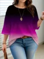 Elegante t-shirt da donna per il tempo libero con sfumatura nero-viola e maniche a 3/4. - 3XL / Top / Sfumatura Viola Rosa Nero