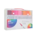 100 Colors Professional Dual-Head Art Marker Set with Brush and Fine Tips in Portable Case - White Barrel / 100 Colors