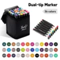 36-Farben-Alkoholmarker-Set mit zwei Spitzen und schwarzer Tasche für professionelles Zeichnen - 36 Farben