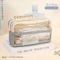 Große Kapazität staubblau transparente Federtasche mit 4 Schichten 21x13,5x5,5cm Größe - Vierlagige Struktur / Dunstblau