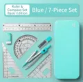 Premium-Geometrie-Set in Blau, 7-teilig für Schüler mit Zirkel, Lineal und Metalldose - Geschlossener Deckel Stil / 7-teiliges Set / Blau