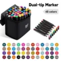 48er-Set Dual-Tip-Alkoholmarker mit schwarzer Tragetasche zum Zeichnen - 48 Farben