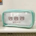 Mint green 3-layer large capacity pencil case with cute bear design and clear window - Three Bears / 20x7.5x10.5cm / Green
