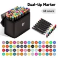 Professionelles 60er Set Alkohol Marker Dual-Tip mit schwarzer Tragetasche zum Zeichnen - 60 Farben