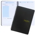 Non-dated weekly planner with black spiral cover and structured interior pages - Classic Black with Blue Inner Pages