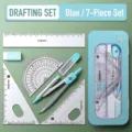 Professionelles blaues 7-teiliges Mathematik-Geometrie-Set mit Zirkel und Linealen - Fenster-Stil / 7-teiliges Set / Blau
