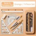 Komplettes orangefarbenes 7-teiliges Geometrie-Set für Schüler mit Zirkel und Etui - Verbessert / 7-teiliges Set / Orange