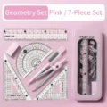 7-teiliges rosa Geometrie-Set für Schüler mit Zirkel und Linealen - Verbessert / 7-teiliges Set / Rosa