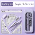 7-teiliges lila Lineal- und Zirkel-Geometrie-Set für Schüler in einem stabilen Metallgehäuse - Verbessert / 7-teiliges Set / Lila