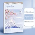 Premium A4 spiral bound sketchbook with 60 sheets featuring artistic textured mountain cover - Spring Peach / A4