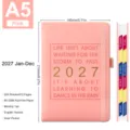 Carnet de notes agenda hebdomadaire A5 rose 2027 avec onglets mensuels et élastique - A5 / Rose