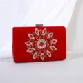 Vintage red velvet evening clutch bag featuring a stunning sparkling rhinestone sunflower - Red